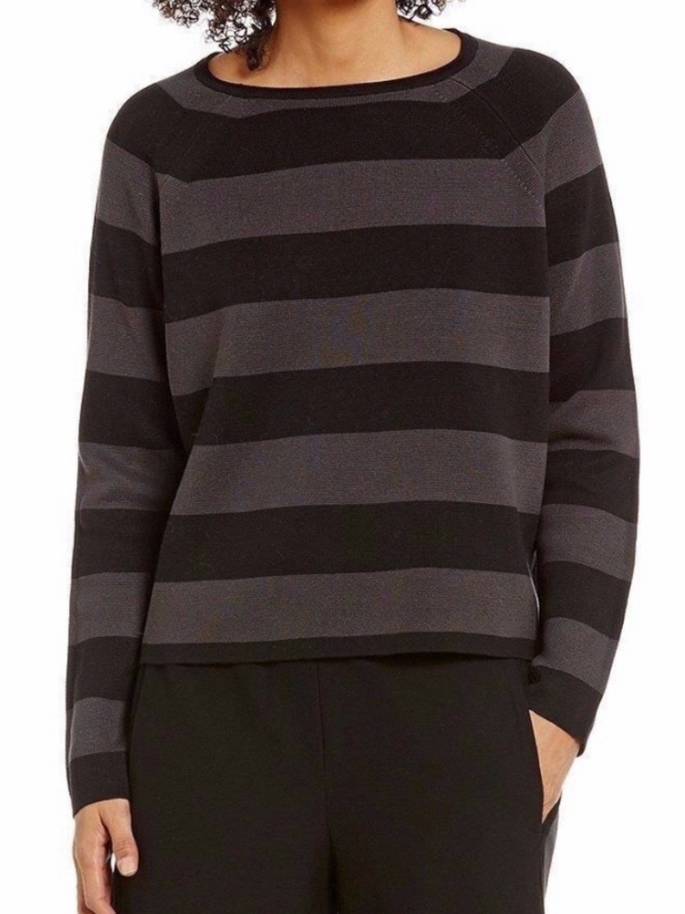 Eileen Fisher Striped Silk Cotton Blend Sweater Size M